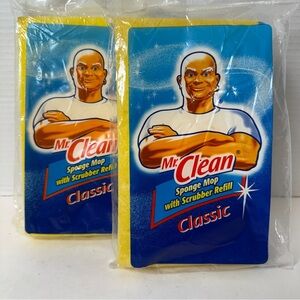 Lot‎ of 2 Mr. Clean Sponge Mop Refill Classic With Scrubber Snap On Replacement
